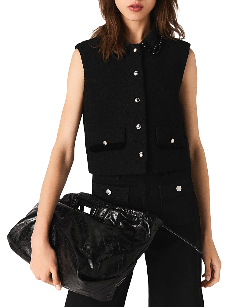 Maje Pearl Collar Sleeveless Top