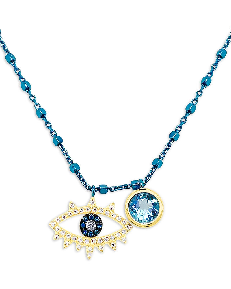 Meira T Blue & White Diamond Evil Eye Blue Chain Necklace, 16