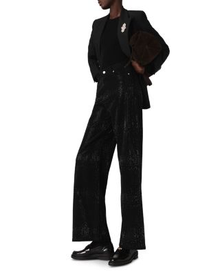 Mid Rise Embellished Wide Leg Jeans in Black