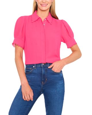 Scalloped Button Front Blouse