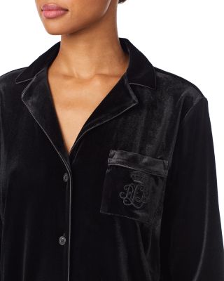 Velvet Long Sleeve Notch Collar Long Pants Pajama Set