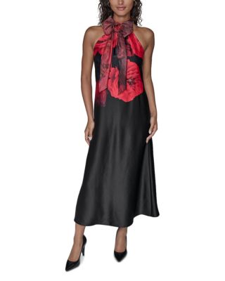 Rosette Neck Midi Dress