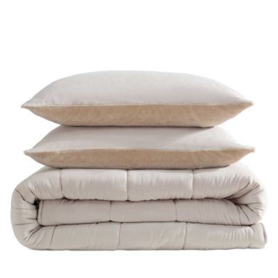 Solid Washed Reversible Plush 7 Piece Comforter Set, Queen