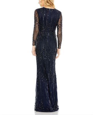 Embellished Long Sleeve Column Gown