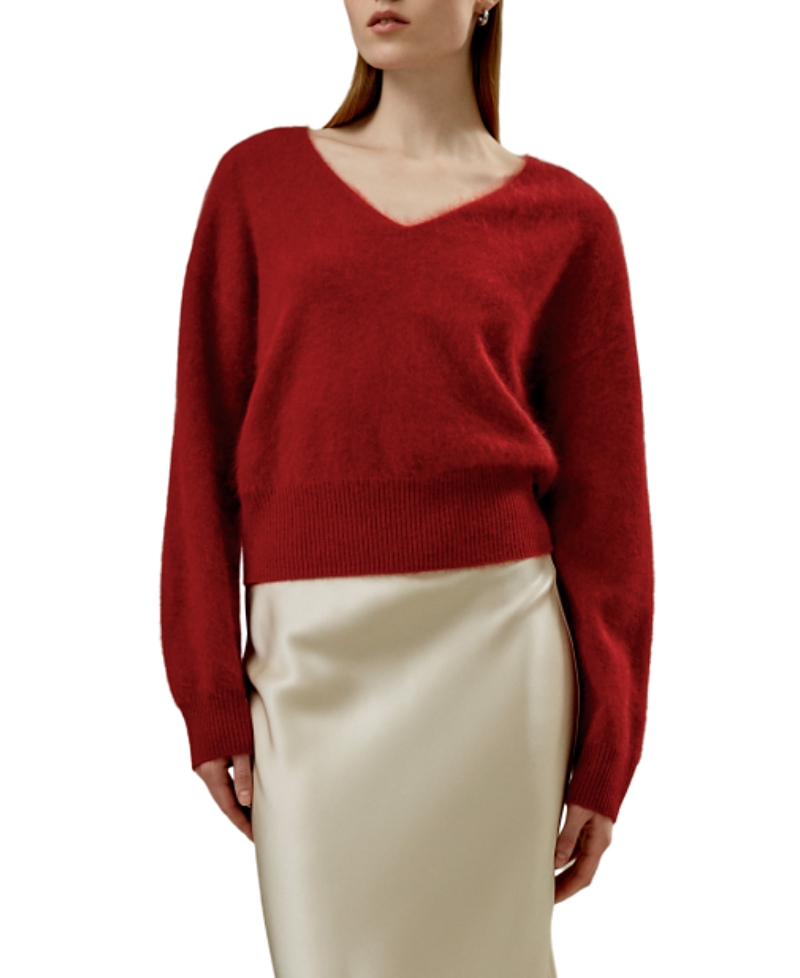 Lilysilk Brushed V-neck Cashmere Sweater In Red