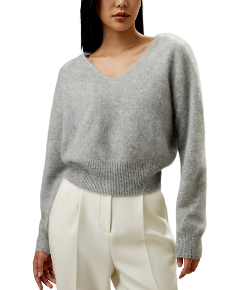 Lilysilk Brushed V-neck Cashmere Sweater In Gray