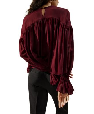 Sheer-Shoulder Ruffle Shirt