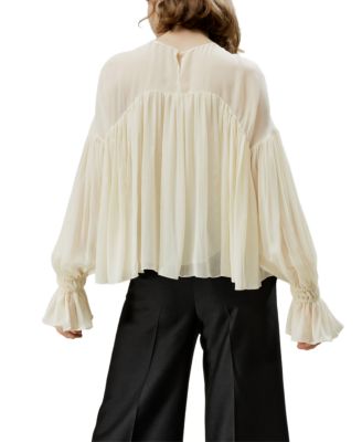 Sheer-Shoulder Ruffle Shirt