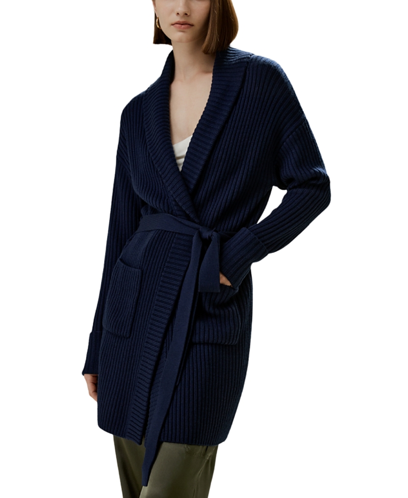 Lilysilk Merino Wool Shawl Collar Cardigan In Blue