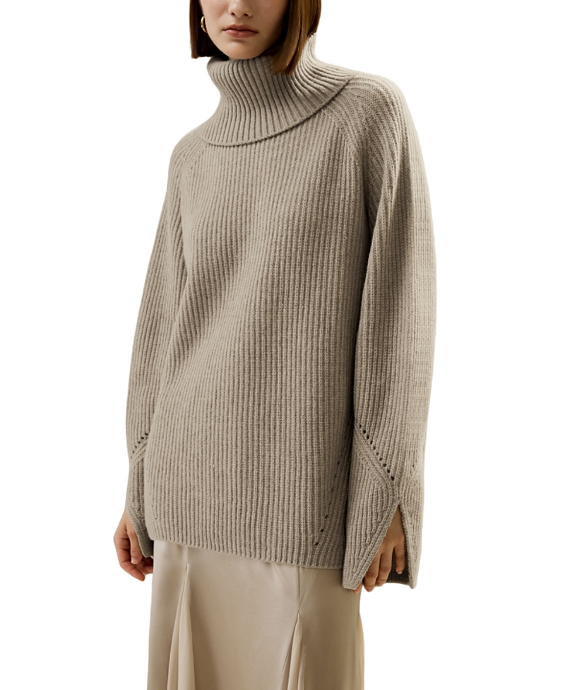 Lilysilk Oversized Merino Wool Sweater With Slit Sleeves In Brown