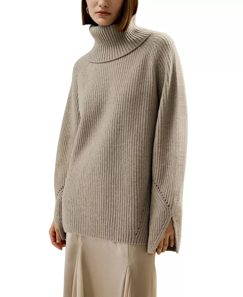 Lilysilk Oversized Merino Wool Sweater with Slit Sleeves