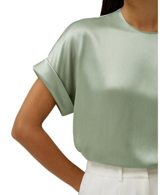 Obliuque Sleeves Round Neck Silk Tee