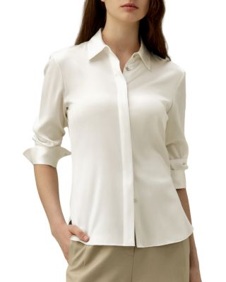 Lilysilk Basic Concealed Placket Silk Shirts In White