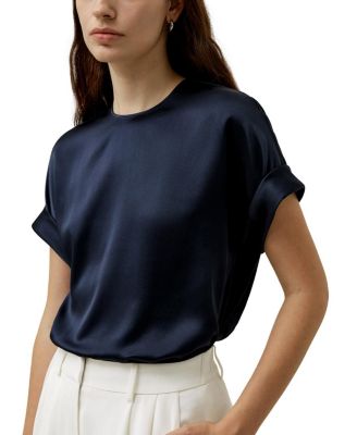 Obliuque Sleeves Round Neck Silk Tee
