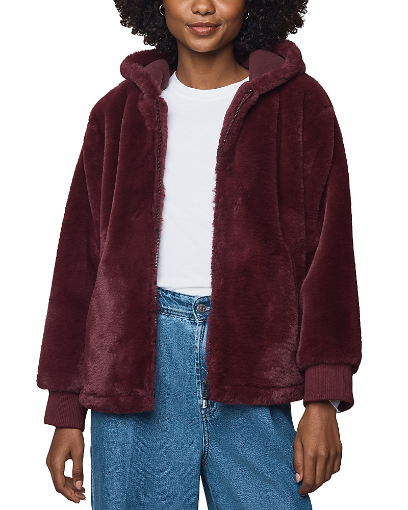 Splendid Lucia Faux Fur Zip Front Jacket In Burgundy