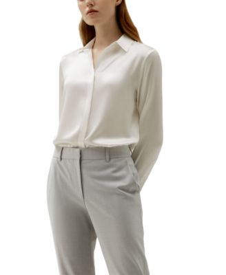 Women's Basic Concealed Placket Silk Shirt