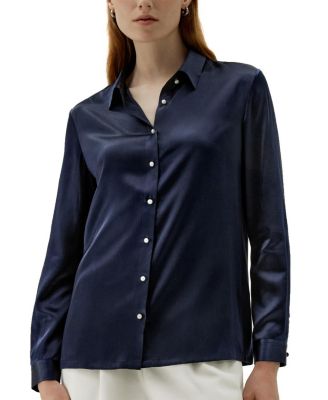 Classic Imitation Pearl Button Silk Shirt