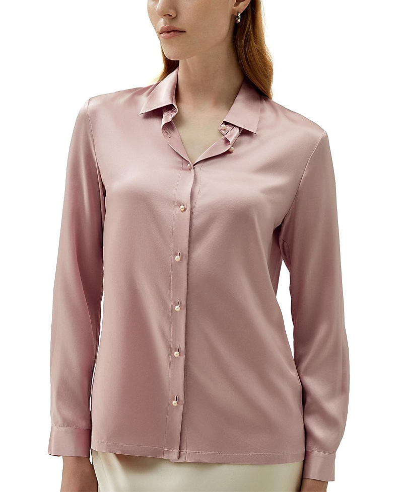 Lilysilk Classic Imitation Pearl Button Silk Shirt In Pink