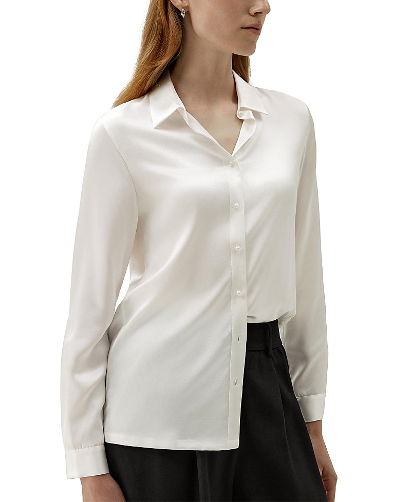 Lilysilk Basic Concealed Placket Silk Shirts In White