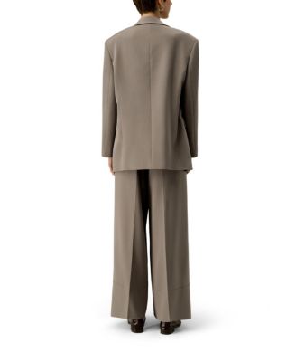 Oversized Padded-Shoulder Silk Blazer