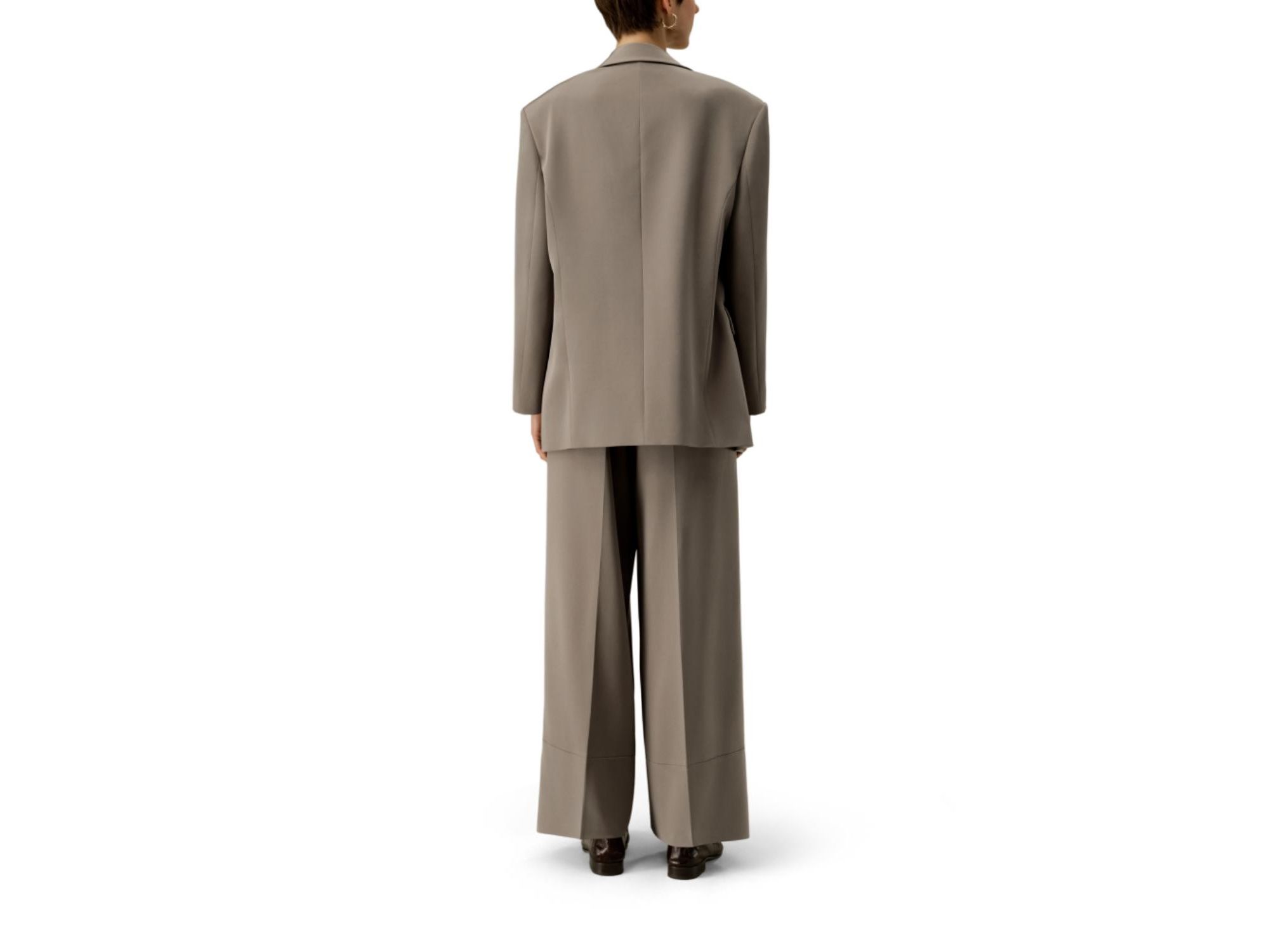 Oversized Padded-Shoulder Silk Blazer — Image 3
