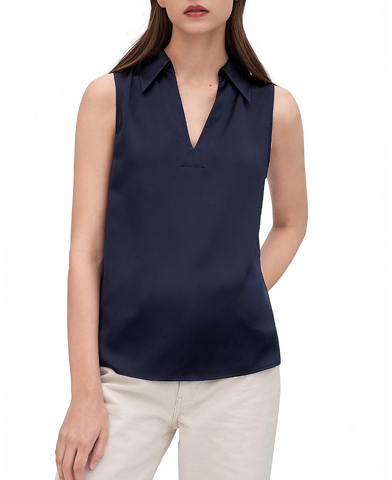 Lilysilk V-neck Sleeveless Silk Violet Shirt For Women In Blue