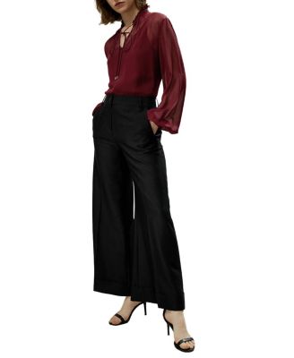 Tie Front Drawstring Georgette Blouse