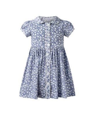Girls' Blue Floral Button Front Dress - Little Kid, Big Kid