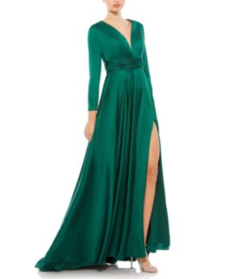 Long Sleeve Ruched A-Line Gown