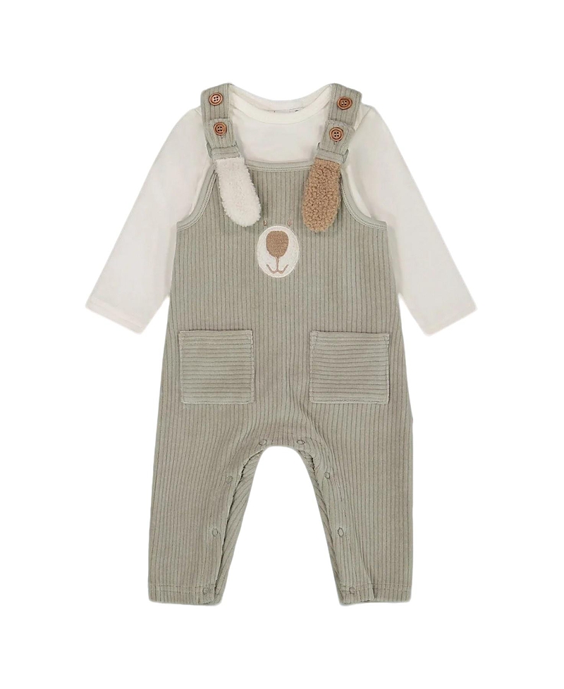 Deux Par Deux Boys' Onesie And Stretchy Corduroy Overalls Set - Baby In Gray
