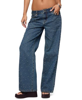 Esmay Studded Low Rise Blue-Washed Jeans