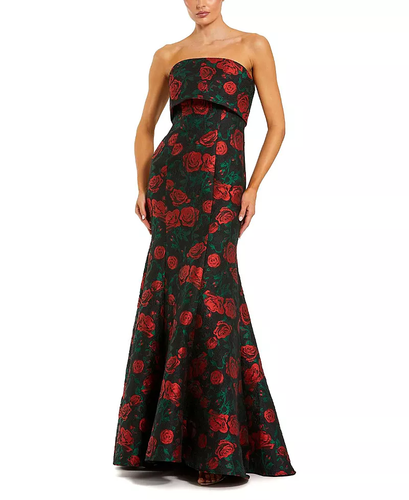 Mac Duggal Strapless Floral Brocade Mermaid Gown
