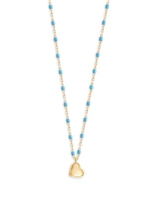 18K Yellow Gold Mini Gigi Lucky Heart Resin Bead Pendant Necklace, 15-3-15.7&amp;quot;