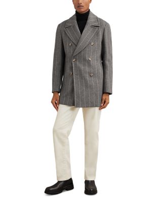 Bergamo Chalk Stripe Double Breasted Wool Peacoat