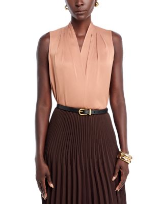 Mila Sleeveless V Neck Pleated Silk Blouse