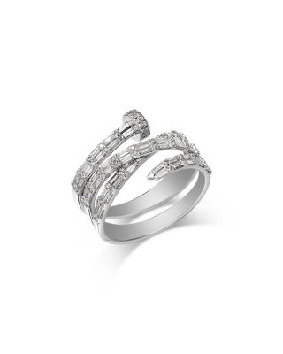 Bloomingdale's Fine Collection Diamond Multi Row Crossover Nail Ring In 14k White Gold, 1.0 Tcw In Metallic