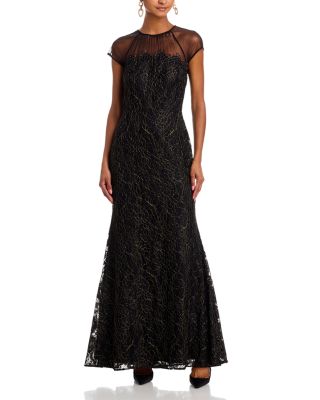 Raglan Cap Sleeve Shirred Illusion Neck Mermaid Gown