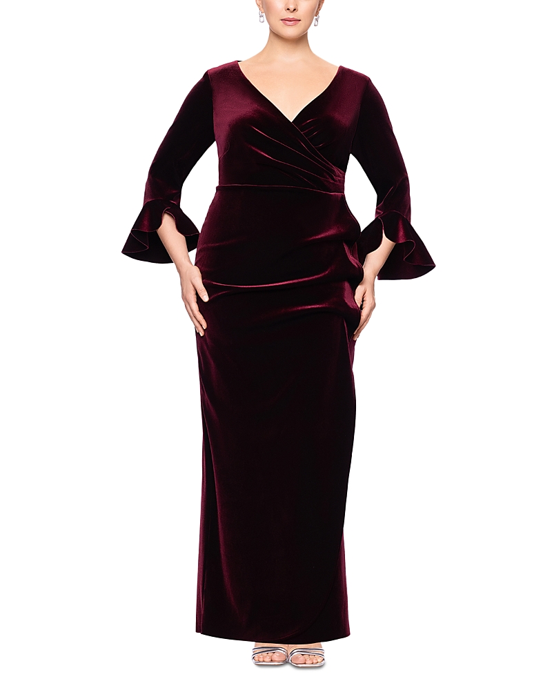 Betsy & Adam Velvet Gown In Burgundy