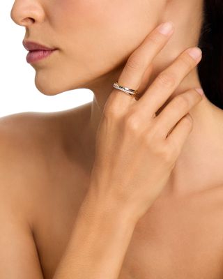 Diamond Round & Baguette Three Row Crossover Ring in 14K Yellow Gold, 0.25 tcw