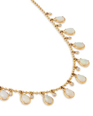 Opal & Diamond Bezel Dangle Bead Necklace in 14K Yellow Gold, 18"