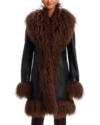 Dorothy Leather & Shearling Trim Midi Coat