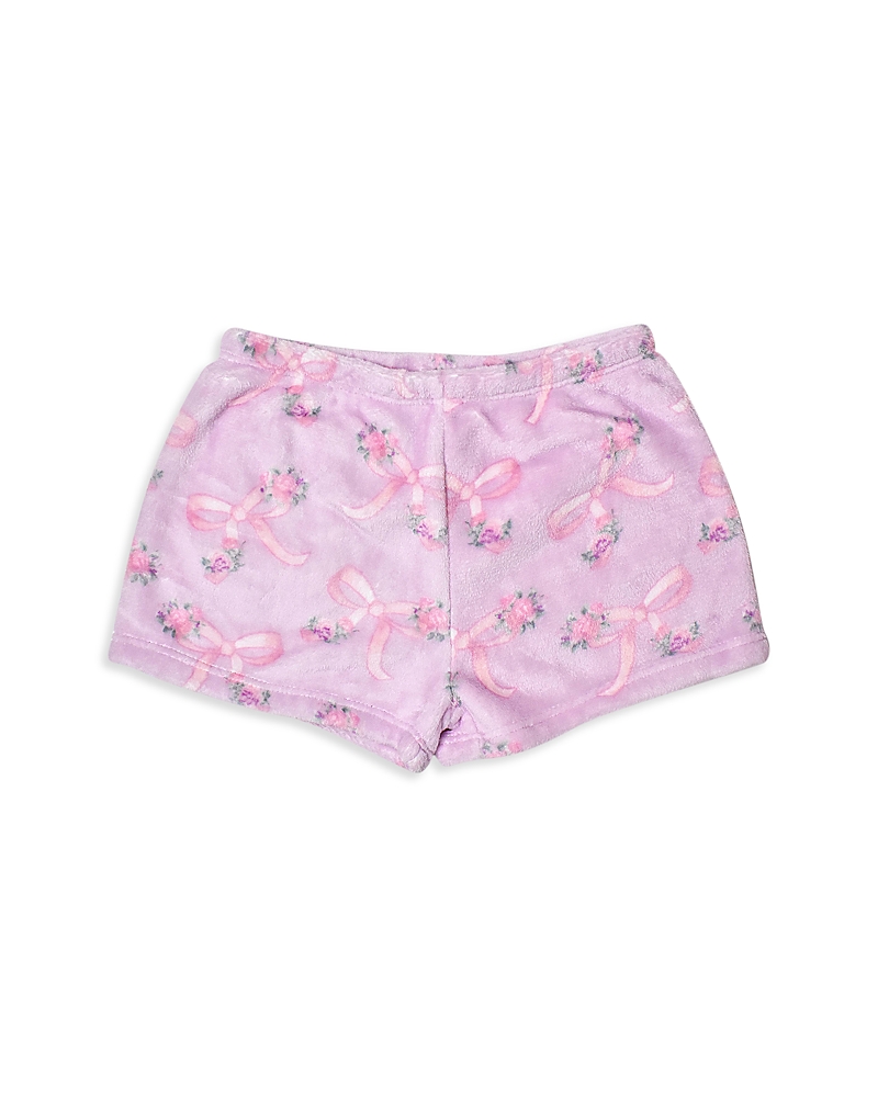 Omg Accessories Girls' Floral Bow Cozy Pajama Shorts In Pink