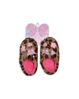 Girls' Butterfly Appliqu&eacute; Leopard Slippers