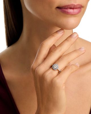 Diamond Oval & Round Cut Flower Engagement Ring in 14K White Gold, 1.04 tcw