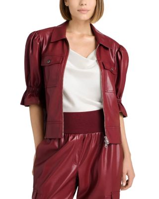 Faux Leather Puff Sleeve Jacket
