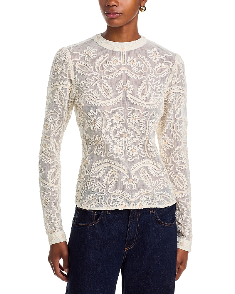 Farm Rio Embroidered Lace Sweater In White