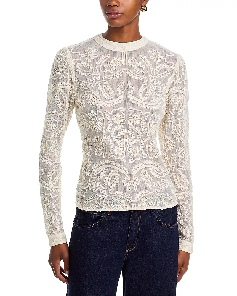 Farm Rio Embroidered Mesh Top