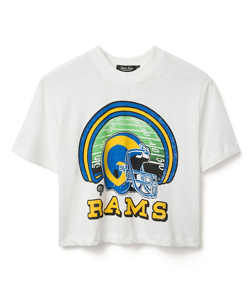 Junk Food Clothing Women's Nfl Los Angeles Rams Game Time Mock Neck Crop Tee In White
