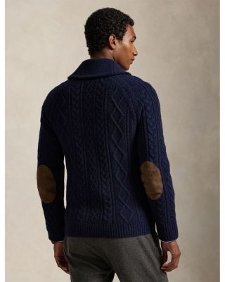 Suede Patch Wool Alpaca Cardigan