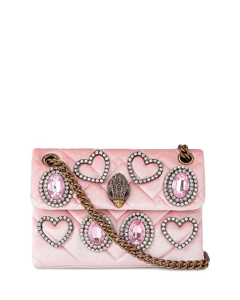 Kurt Geiger Kensington Mini Embellished Velvet Shoulder Bag In Pink